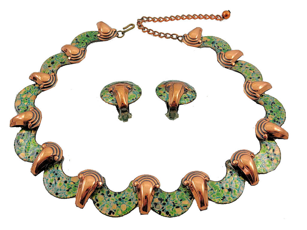 Renoir-Matisse enameled copper necklace and earrings