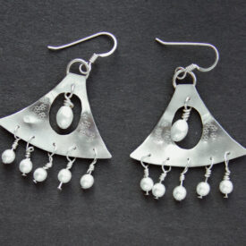 Silver Triangle Earrings With Czech Pearls