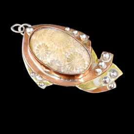 Petrified Coral In Brass, Copper, and Silver Pendantoral