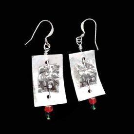 Sterling silver textured foil earrings with glass bead drops